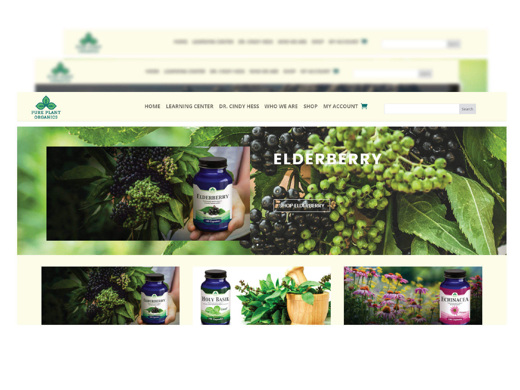 screenshot of pages from Pure Plant Organics page